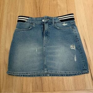 All Saints Blue Denim Mini Skirt with Black Striped Waistband
